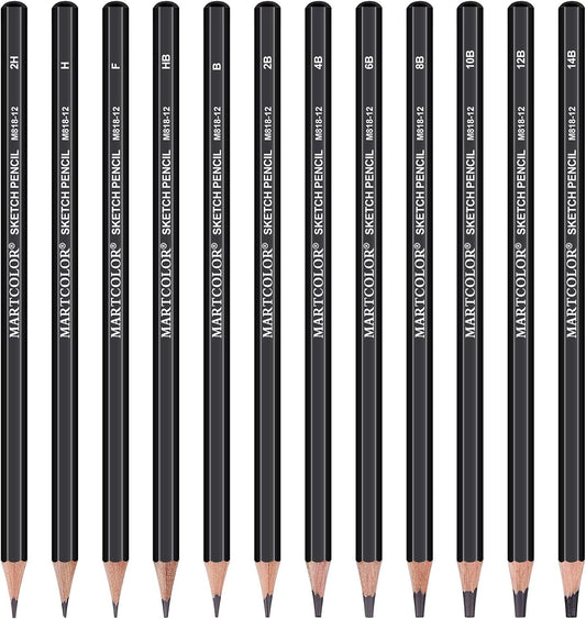 Drawing Sketching Pencils Set, 12 Pack Graphite Pencils(14B - 2H), Ideal for Drawing Art, Sketching, Shading, Artist Pencils for Beginners & Pro Artists