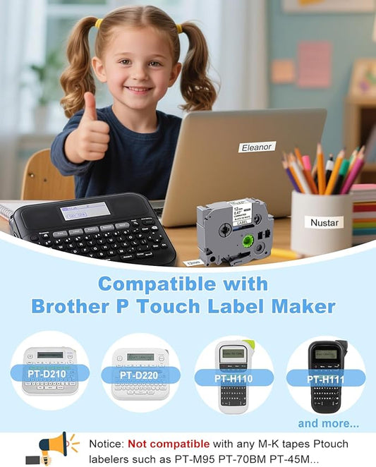 30-Pack Compatible with Brother P Touch Label Tape TZe-231 TZe231 TZc-231, Black on White, 12mm (0.47 Inch) x 8m (26.2 Feet)