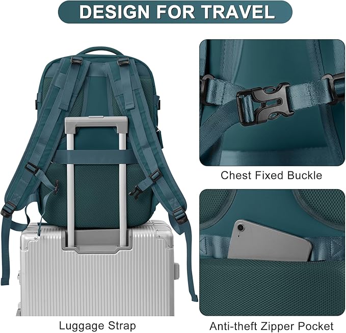 Casual Backpack Traveling Backpack, A-peacock Blue, Expandable, Travel Backpacks