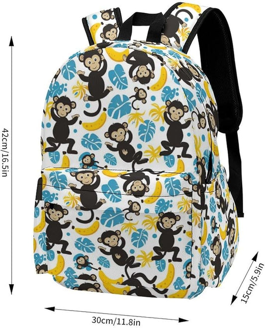 17 Inch Laptop Backpack Monkey Banana Palm Tree Leaves Teen Girls Boys School Backpack Bags Travel Bookbag Back Pack Outdoor Daypack for Women Men