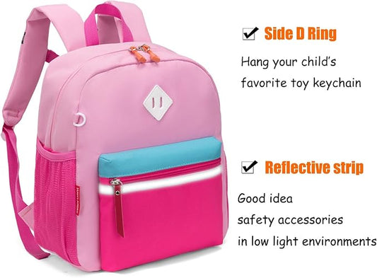 HawLander Little Kids Backpack for Girls Toddler School Bag Fits 3 to 6 years old, 12 inch, Pink