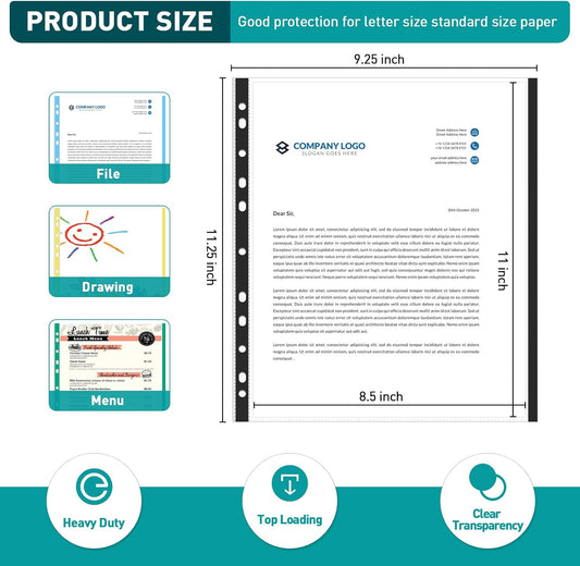 Sheet Protectors, PANDRI 600 Pack Color Heavy Duty Plastic Page Protectors Sheet Reinforced 11-Hole Fit for 3 Ring Binder Fits Standard 8.5 x 11 Paper, 9.25 x 11.25 Top Loaded, Excluding Acid
