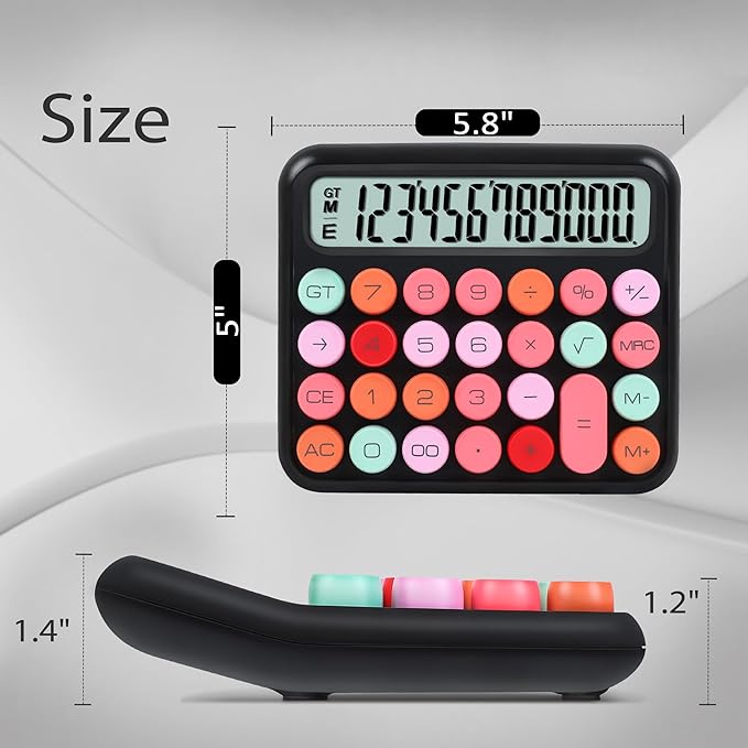 VEWINGL Mechanical Switch Calculator, 12 Digit Large LCD Display and Buttons, Great for Everyday Life and Basic Office Work, with Battery