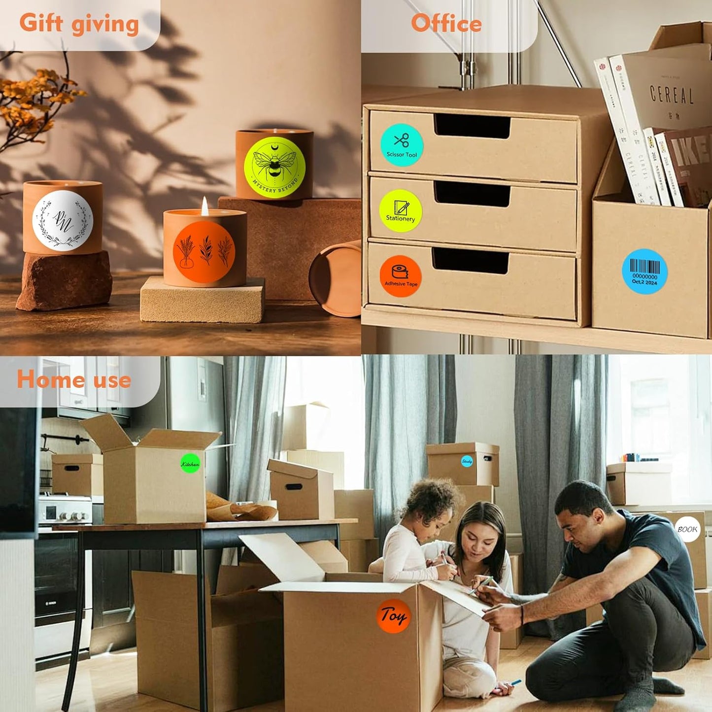 3 x 3Inch Round Color Coding Labels Circle Thermal Labels Printable Waterproof 500Pcs Round Stickers Adhesive Writable For Office,Home,Garage,DIY Sticker,Barcodes,Name Tag,Fluorescent Orange