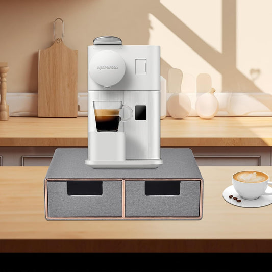 Linen Leather Desk Organizer with Drawers-Mini Desktop Drawer Organizer Stackable-Multifunctional Tabletop Organization Storage Box for Office Supplies Home Vanity Toiletries (Grey, 2-drawers)