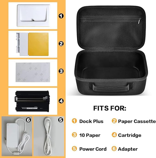 Case Compatible with Kodak Dock Plus/for Kodak Dock Premium Wi-Fi Portable 4x6” Instant Photo Printer. Bluetooth Photo Printing Holder for Adapter, Cartridge, Paper, Power Cord (Box Only) - Black