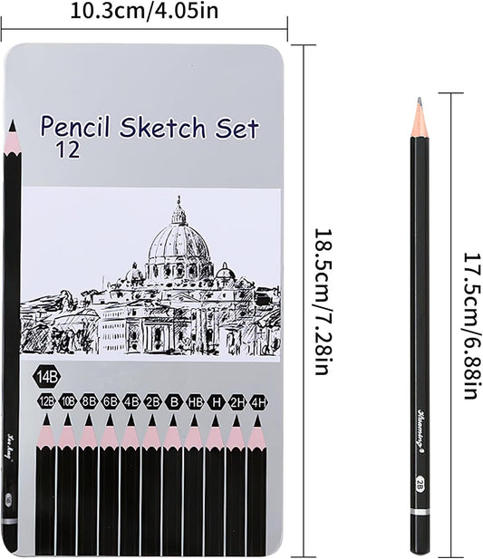 Lemical Professional Sketch pencils 12pcs/set (14B - 4H) Graphite Sketching Pencils Sketch Drawing Pencils Set for Art Drawing Shading Art Supplies