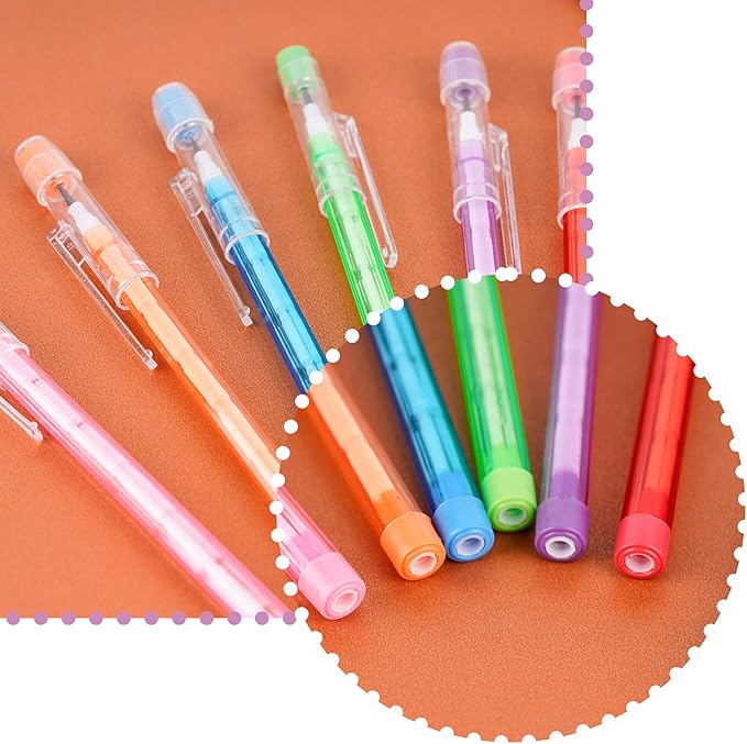 Kolewo4ever 36pcs HB Translucent Pencil Multipoint Pencil Multicolor Non Sharpening Stackable Pencils Pop Up Plastic Pencil with Eraser Top for Kids, Students, Teachers, Office Staff