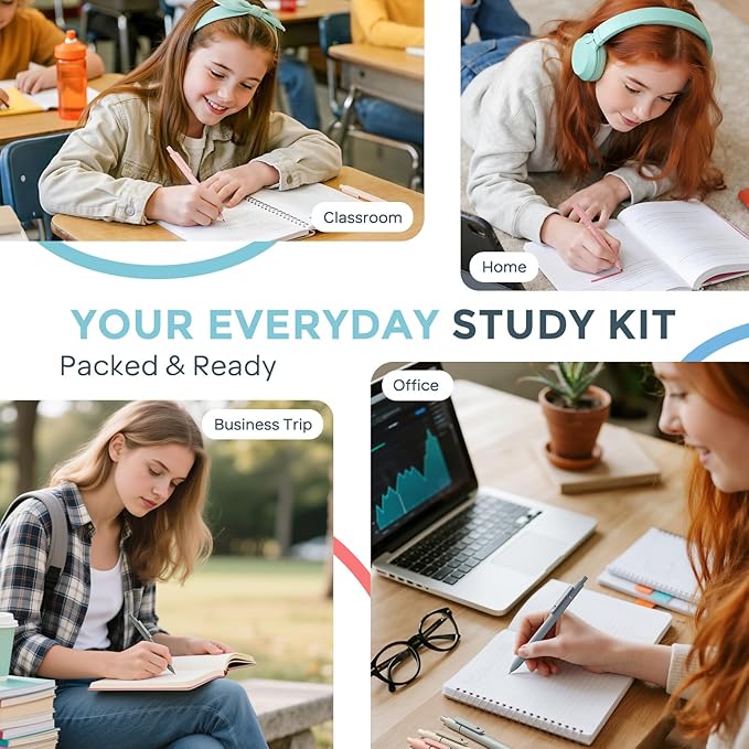 Nicpro 39 PCS Aesthetic School Supplies with Cute Pencil Case, 12 Pastel Highlighters, 5 Black Gel Pens for School, 6 Mechanical Pencils Set 0.5 & 0.7mm for Student Stationary College Essentials(Blue)