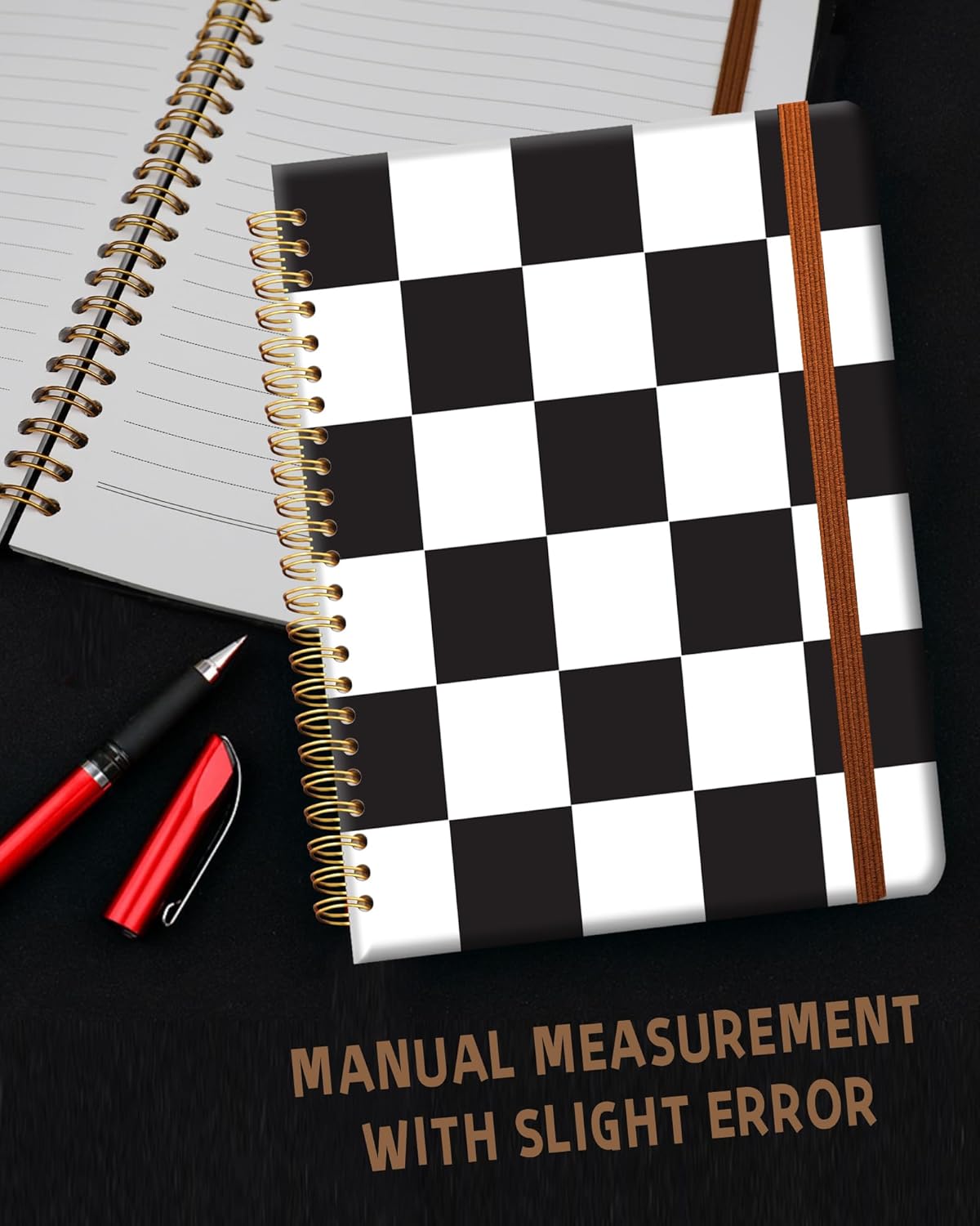 Ruled Spiral Writing Notebook,A5 Hardcover Lined College Journal for Women Lady,Fashion Puppy Watercolor Strong Twin-Wire Binding with Premium Paper,8.4" X 6",Perfect for School,Office,Home Gifts(Black White Checker)