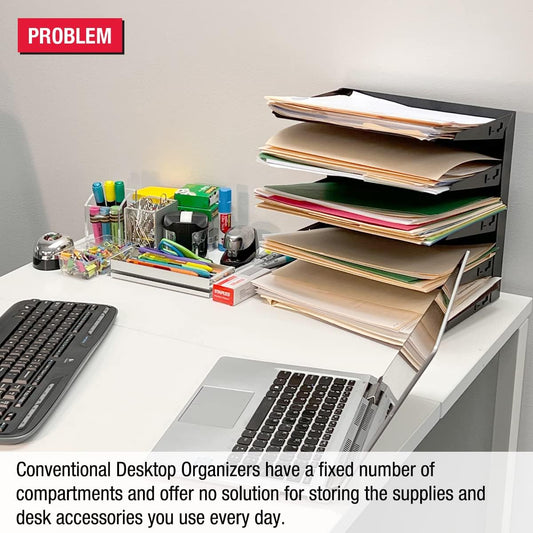 Desktop Organizer 6 Letter Tray Sorter Plus Riser Storage Base & 3 Storage Drawers - Ultimate Office TierDrop Plus Stores All of Your Documents and Supplies in One Compact Modular System