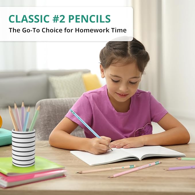 Taja 300 Pack #2 HB Wood-Cased Pencils, Pre-Sharpened with Top Erasers, Bulk Pastel Pencils for School & Classroom