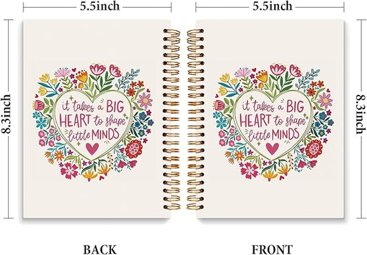 JXREQ Pink Floral Motivational Teacher Notebook, Teacher Appreciation Gifts Journal Notebook, Back to School Teachers Gifts Journal, It Takes a Big Heart to Shape Little Minds Spiral Notebooks 5.5x8.3