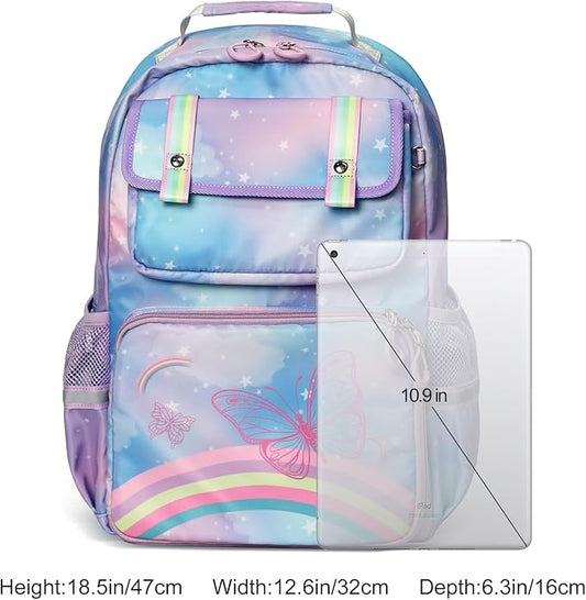 Kids Backpack - Lightweight 15” Backpack in Fun Prints for School, Travel, & Daycare, Ideal for Ages 4+, Roomy Interior, Durable & Water-Resistant Fabric, Back to School Book Bags(Rainbows)