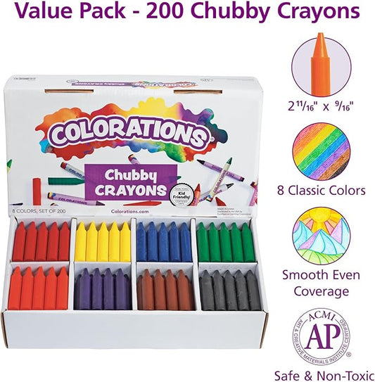 Colorations Chubby Crayons for Kids Set of 200 Rainbow Crayons Classroom Supplies (2-11/16"L x 9/16"Dia), Yellow