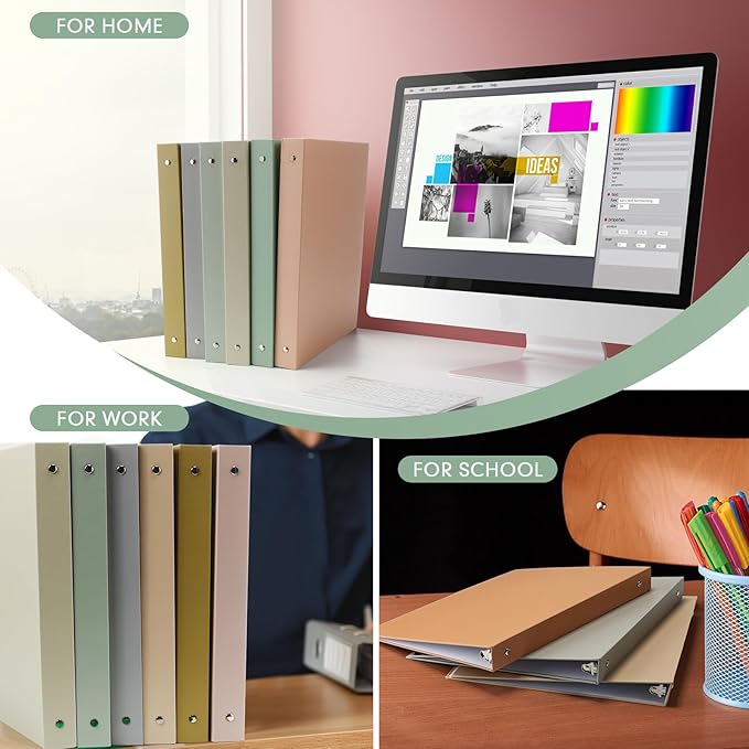 Ctosree 10 Pack Colored 3 Ring Binder with 2 Pockets Hardcover Loose Leaf Binder for Women Men Teacher Student School Office Home Supplies, Fits 11 x 8.5 Size Paper, 10 Colors(0.5",Simple Color)