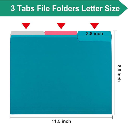 File Folders Letter Size,18 Pack Sapphire Blue Folders 8.5x11 1/3-Cut Tabs,Colored File Folders Office Home School for Documents Files Paper