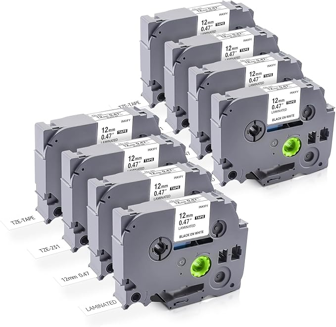 Replacement for Brother P Touch Label Maker Tape TZe-231 TZe231 TZe TZ Tape 12mm 1/2 Inch P Touch Label Make Refills, Black on White Use for Brother Label Maker PT-2040 PTD210 PTD400AD (8)