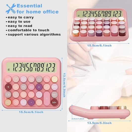 Mechanical Calculator 12 Digit Extra Large 5-Inch LCD Display, DECKLIT Battery Desk Calculator, Big Buttons Easy to Press Use as Office Calculators Desktop, 15°Tilt Screen for Kids Calculator(Rose)