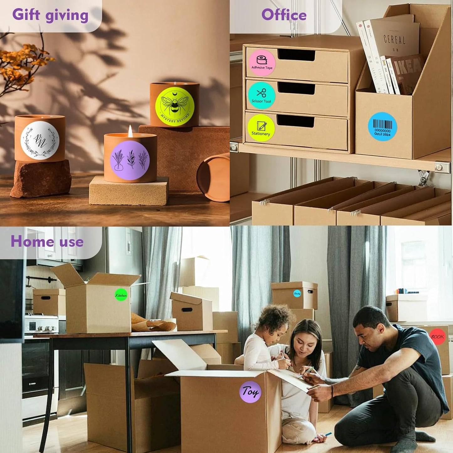 3 X 3 Inch Color Coding Dot Labels Circle Thermal Printable Waterproof 500 Pcs Round Stickers Adhesive Writable for Office, Home, Garage, DIY Sticker, Barcodes, Name Tag, Light Purple