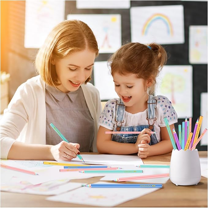 12PCS Eco-friendly Wood & Plastic Free Recycled Rainbow Paper Pencils #2 HB Pencils Number 2 Pencils Erasers Toppers with Pencil Sharpener, Macaron Paper Pencils for School and Office Supplies