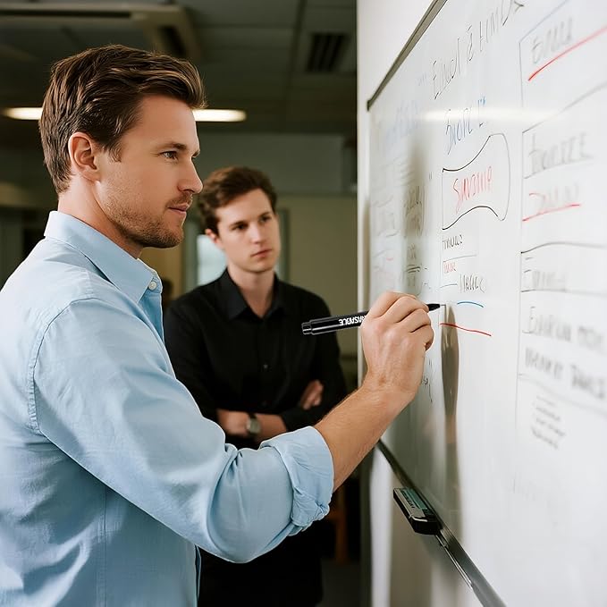 12 Pack Black Magnetic Dry Erase Markers, 0.5mm Fine Tip with Built-in Eraser, Smooth Ink Flow, Suitable for Teachers Designers Offices Home