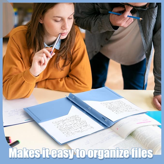 Lincia 100 Pcs Plastic Folders with Pockets and Prong Folders with Prongs 2 Pockets for Office, School for Students, Teachers, Office Workers (Haze Blue)