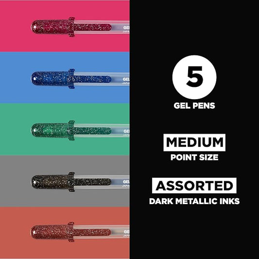 SAKURA Gelly Roll Metallic Gel Pens - Pens for Scrapbook, Journals, or Drawing - Dark Metallic Ink - Medium Line - 5 Pack