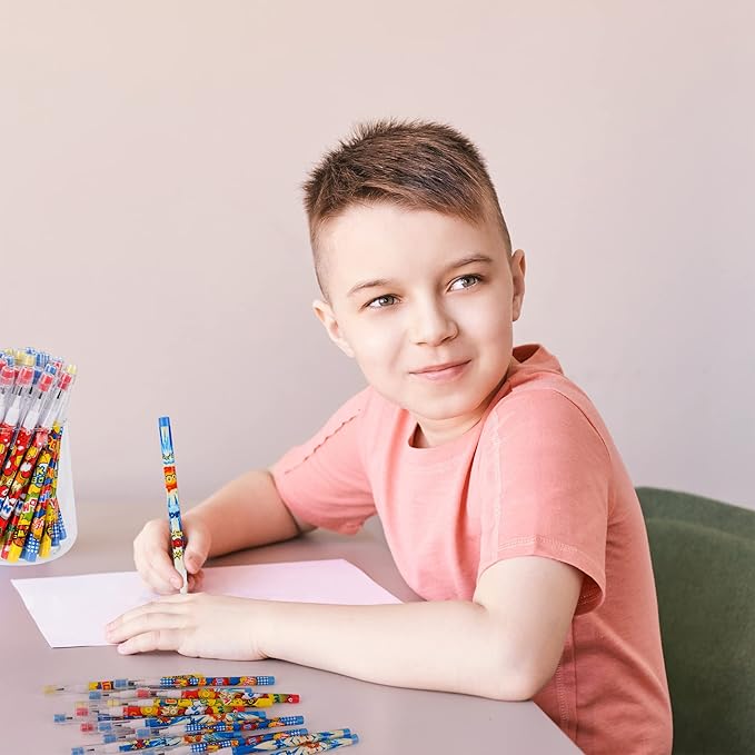 Kolewo4ever 48 Pcs Hero Pencils Translucent Pencil Multipoint Non Sharpening Stackable Pencils Pop Up Plastic Pencils Pow! Snap! Wham! Bang! Pencil for Party Favors