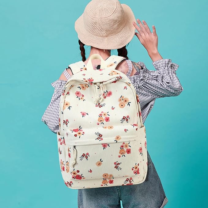 School Backpack for Teens Large Corduroy Bookbag Lightweight 15.6 inch Laptop Bag for Girls Women Casual High School College