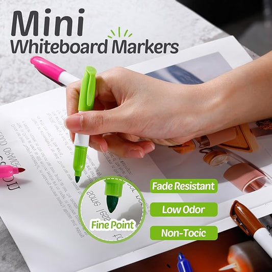PerKoop 120 Pcs Mini Dry Erase Markers Fine Tip 3.5 Inch Erasable Whiteboard Markers with Cap Clips Low Odor Dry Erase Pen for School Office, Assorted Colors
