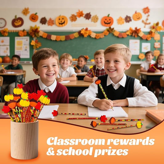 Fall Pencils Thanksgiving Pencil Halloween Pencils with Giant Maple Leaves Pumpkins Scarecrow Eraser Fall Stationery Pencil for Thanksgiving Party Favor(36)