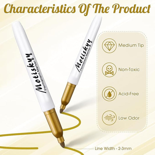 180 Pcs Metallic Permanent Markers Bulk Fine Point Metallic Markers Pens for Fabric, Black Paper, Cards, Scrapbook, Wood, Plastic, Canvas, Mugs, DIY Art Crafts, Etc(Gold)