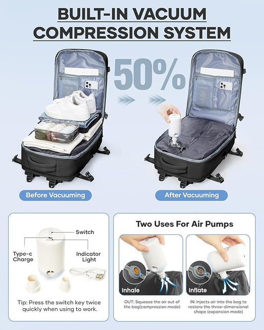 coofay Vacuum Backpack Travel with Pump Vacpack Travel Backpack with Vacuum System Compression Backpacks