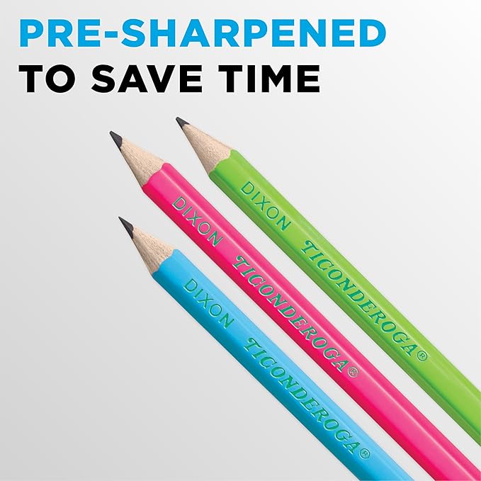 Ticonderoga Neon Pencils, #2 Pre-Sharpened Wood Pencils with Erasers, 18-Count, 13018 (Pack of 6, 108 Count Total)
