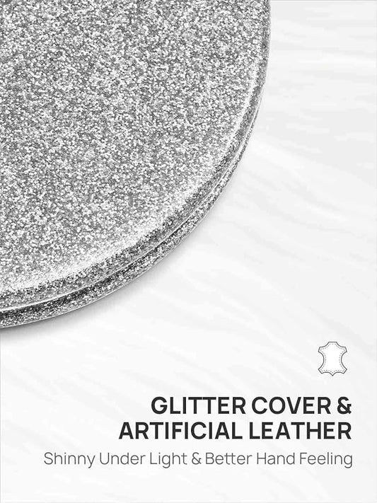 OMIRO 1X/10X Magnifying Compact Mirror with PU Leather, Ultra-Portable for Purses and Travel, Round Silver