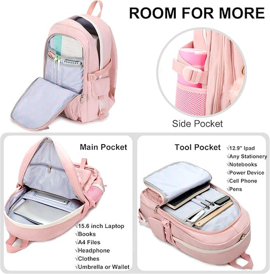 Backpacks for Girls,Laptop Backpack 15.6 Inch School Bag Cute College Large Bookbags Travel for Teens Women Students Anti Theft Daypack (Pink)