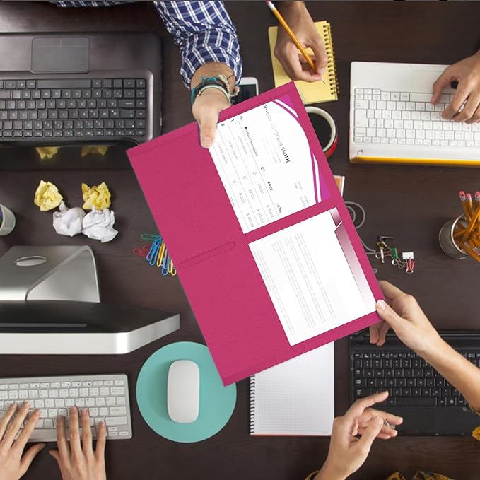 Two Pocket Folders, RAZCC 50 Pack 2 Pocket Folders Fit Letter Size Paper, Paper Folders with Pockets for School Office Business Home, Magenta