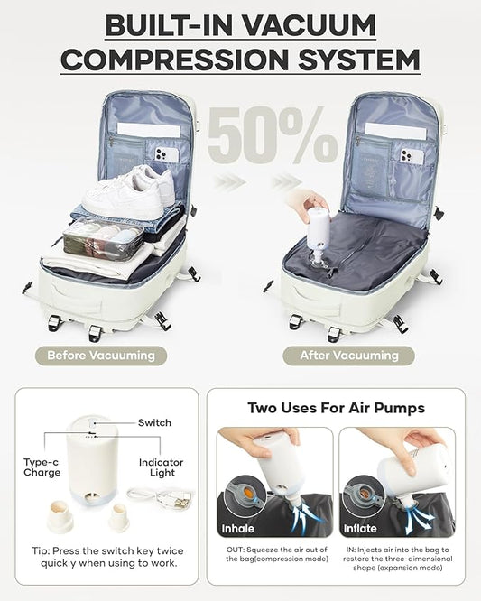 coofay Vacuum Backpack Travel with Pump Vacpack Travel Backpack with Vacuum System Compression Backpacks