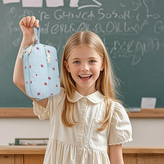 Bluboon Big Capacity Pencil Case Pencil Pouch Pen Case School Supplies Cute Pencil Box Pencil Bag for Teen Girls Boys Women Man (Strawberry Blue)