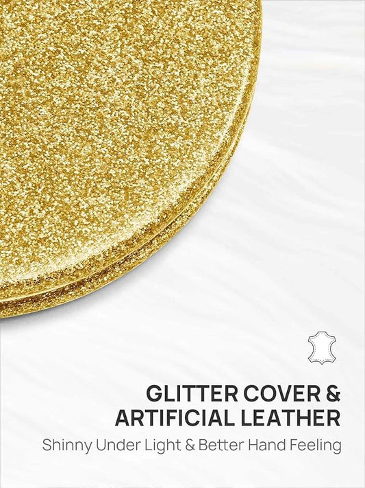 OMIRO 1X/10X Magnifying Compact Mirror with PU Leather, Ultra-Portable for Purses and Travel, Round Gold