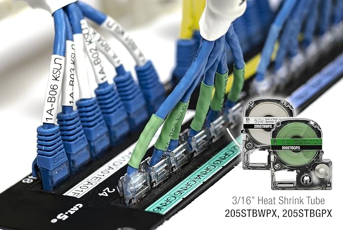 Epson LABELWORKS 205STBWPX-5PK Genuine Tape Cartridge - 5 Unit Pack of Black on White Shrink Tube Industrial Label Maker Tape - AWG 8-12, 3/16" (5MM) Wide, 8 ft (96") - 5 Pack