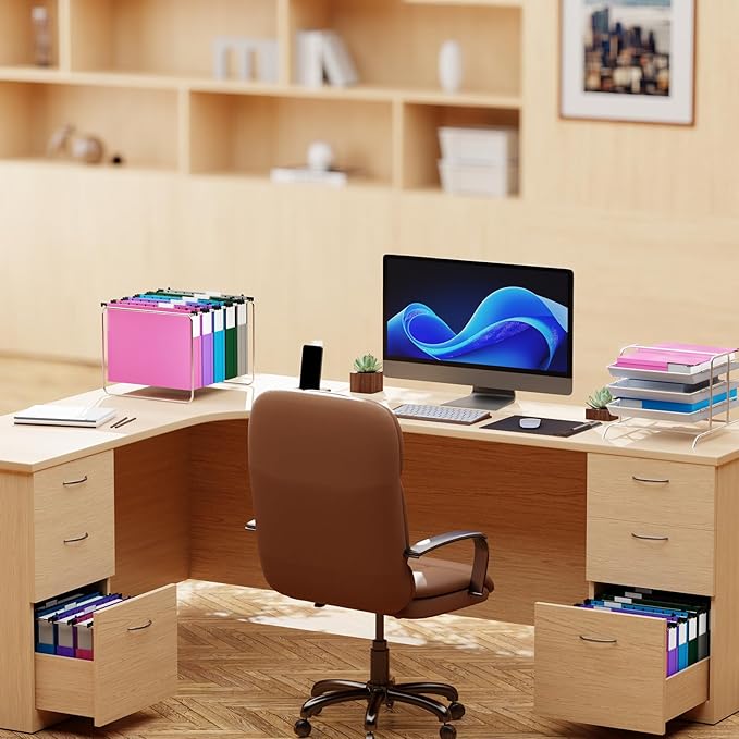 Plastic Hanging File Folder Extra Capacity,Letter Size,Upgraded 2"Expansion Accordian Pocket,12 Pack Expandable Hanging Folders,Adjustable Tabs,No Assembly,Heavy Duty for Filing Cabinet,Colored