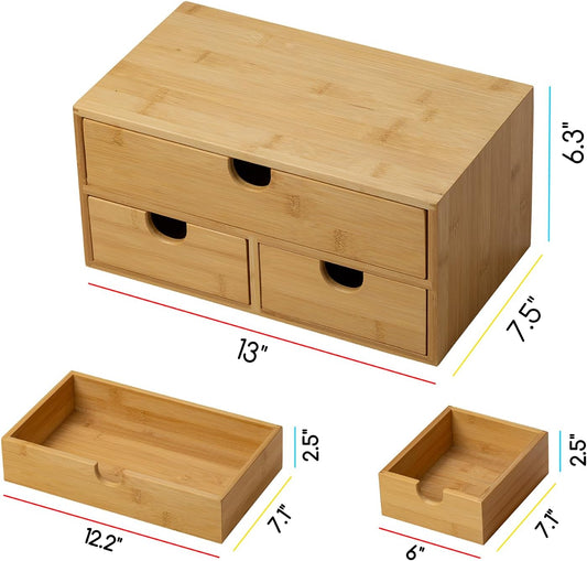 MEEDEN Bamboo Desk Organizer with Drawers: Desktop Storage Drawer Container - Tabletop Storage Organization Box for Office Home Toiletries Supplies