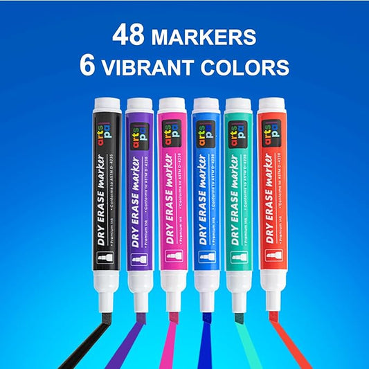 Dry Erase Markers, 48 Count 6 Vibrant Colors, Chisel Tip, Low Odor, Easy Erase, Whiteboard Markers for Classroom, Office, Home, Teachers, Kids, Creative Projects, Back to School Supplies