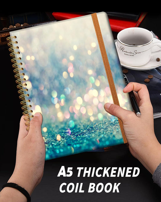 Ruled Spiral Writing Notebook,A5 Hardcover Lined College Journal for Women Lady,Fashion Puppy Watercolor Strong Twin-Wire Binding with Premium Paper,8.4" X 6",Perfect for School,Office,Home Gifts(Beautiful Blue Shiny)