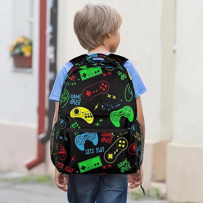 Kids Backpack for Boys Girls - School Bags for Primary Middle High School College Waterproof Casual Daypack Bookbag Lightweight Laptop Travel Backpack (Colorful Video Game)