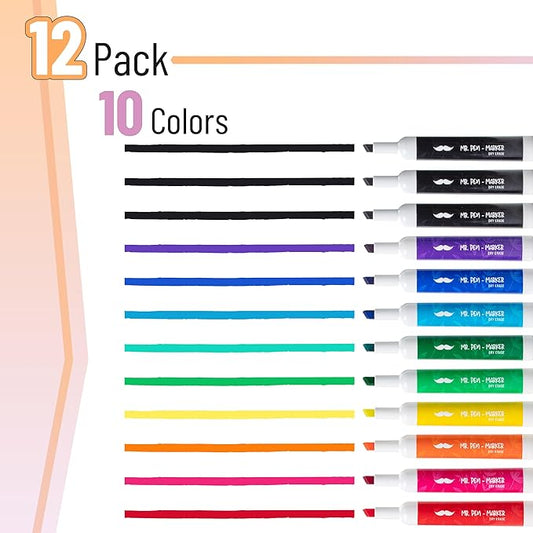 Mr. Pen- Dry Erase Markers, Low Odor Chisel Tip, 12 Pack, Assorted Colors, White Board Markers Dry Erase