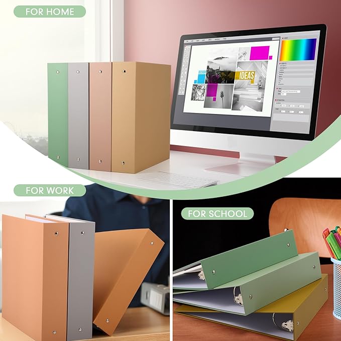 Ctosree 10 Pack Colored 3 Ring Binder with 2 Pockets Hardcover Loose Leaf Binder for Women Men Teacher Student School Office Home Supplies, Fits 11 x 8.5 Size Paper, 10 Colors(2",Simple Color)