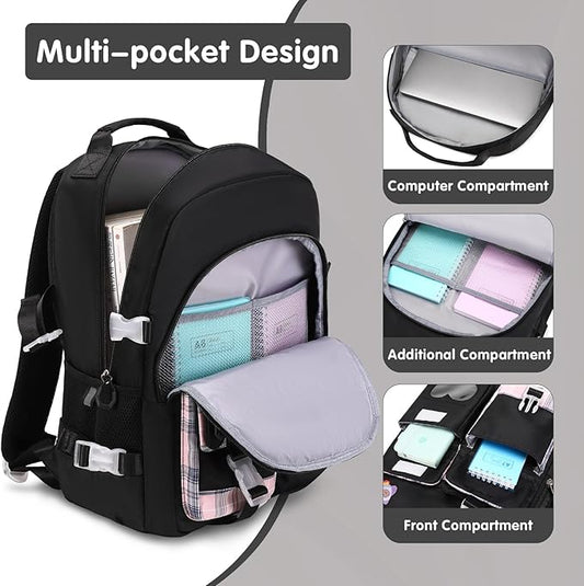 Backpack for Girls - Bookbag Backpacks Schoolbag for Girls Kids Teen Women Casual Travel Daypacks - School Bag Elementary Middle School College Cute Backpack with Lunch Box (Black)